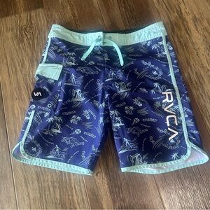 RVCA boys 30 XL swim trunks Hawaiin tropical skeleton shorts